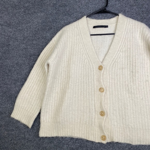 Jenni Kayne Everyday Cardigan Ivory Baby Alpaca Wool Knit Sweater S 274-7321-B21